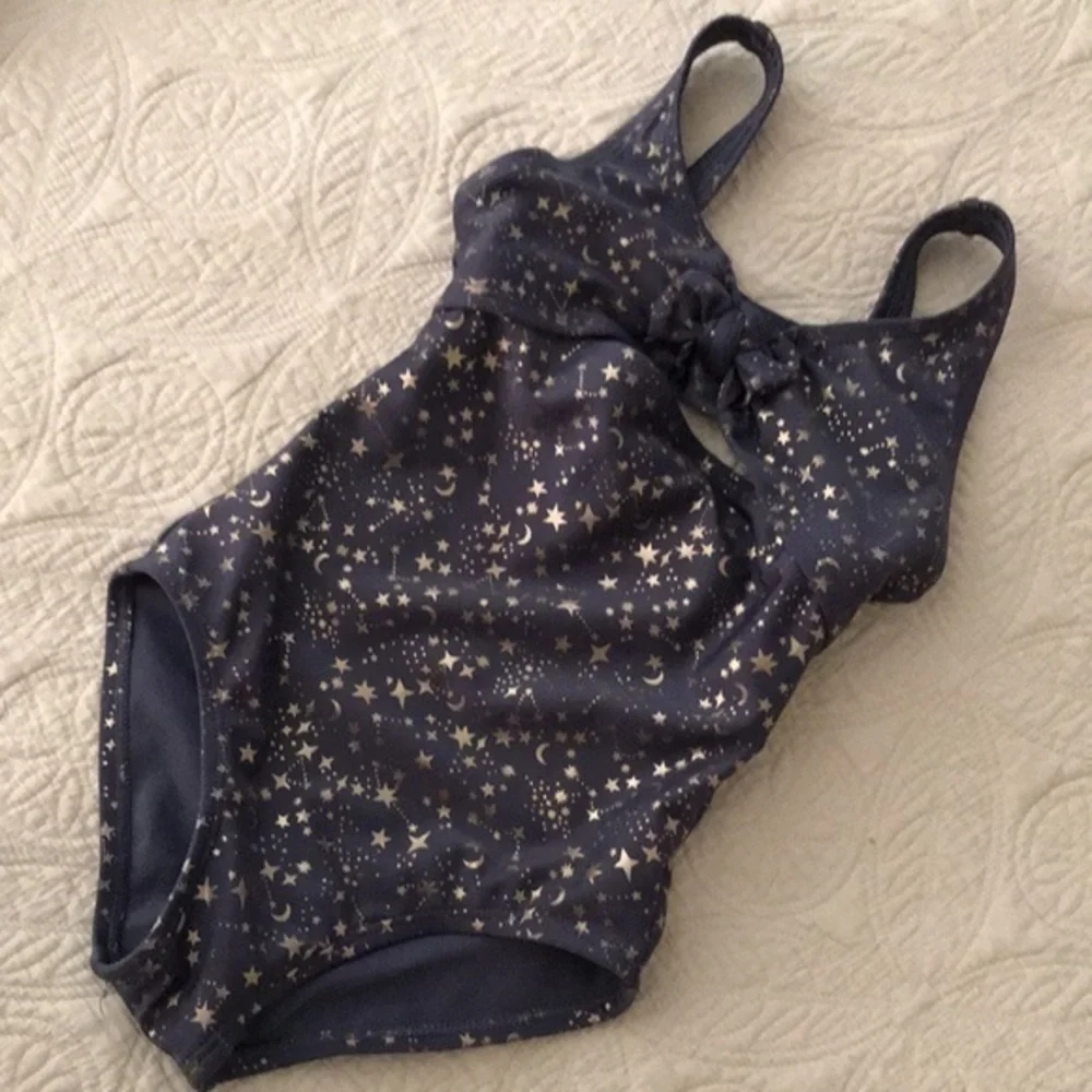 Art class One Piece Girls Swimsuit Grey/Blue Golden Stars Size XS 4/5